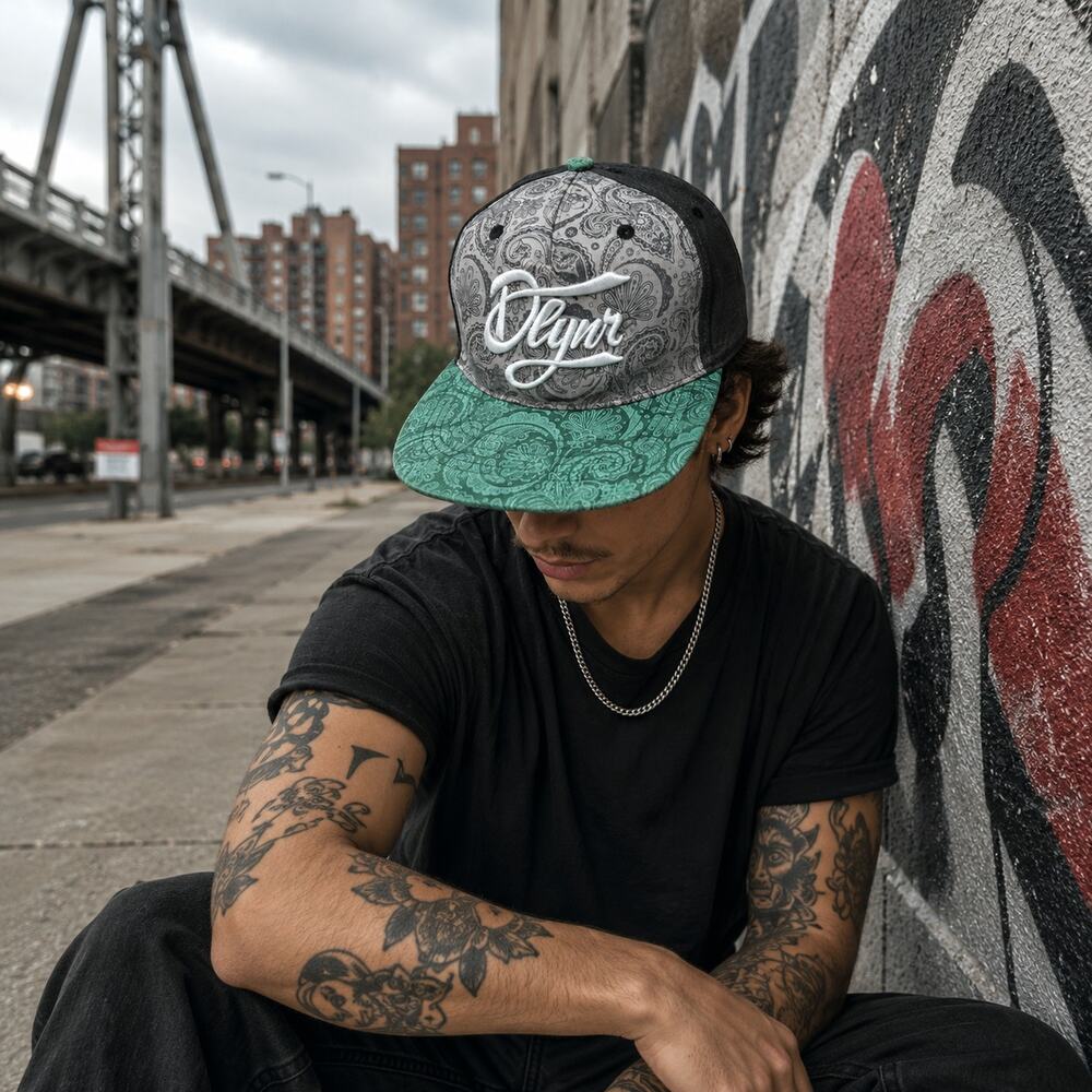Dolly Noire Paisley Snapback Hat Cap Green Gray Hip Hop Streetwear